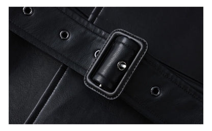 Lautaro Spring Autumn Extra Long Black Pu Leather Trench Coat for Women with Back High Slit Luxury Chic European Fashion 2024