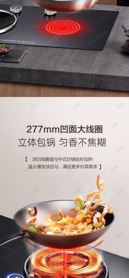 YJQ 7000W knob fire induction cooker household double stove embedded electric ceramic cooker one flat and one concave desktop