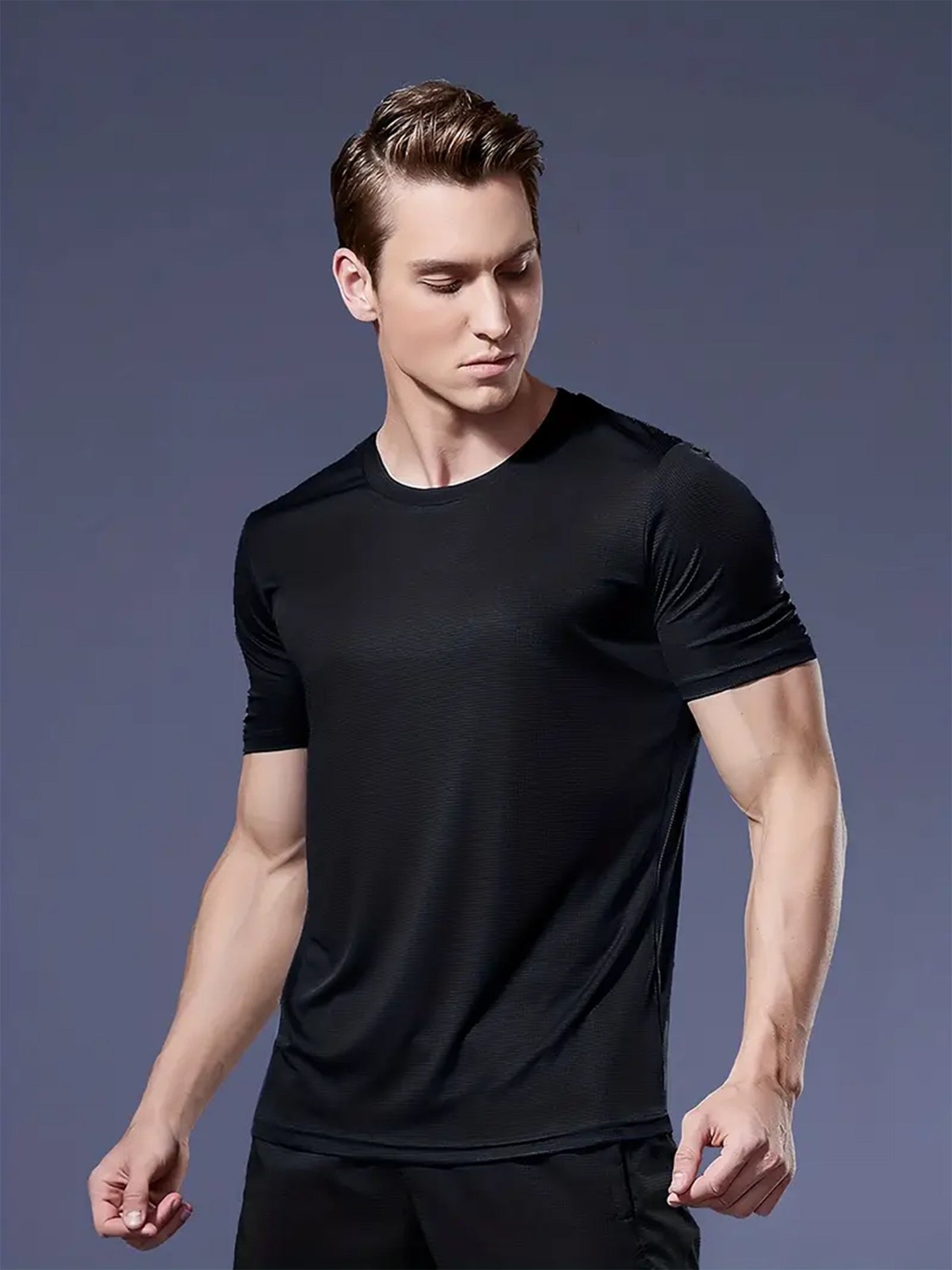 Crew T-Shirt10Pcs Black Ultralight Men Quick Dry Breathable Sweat Shirt for Fitness Gym Running Light Plaid Quick Dry Short Slee
