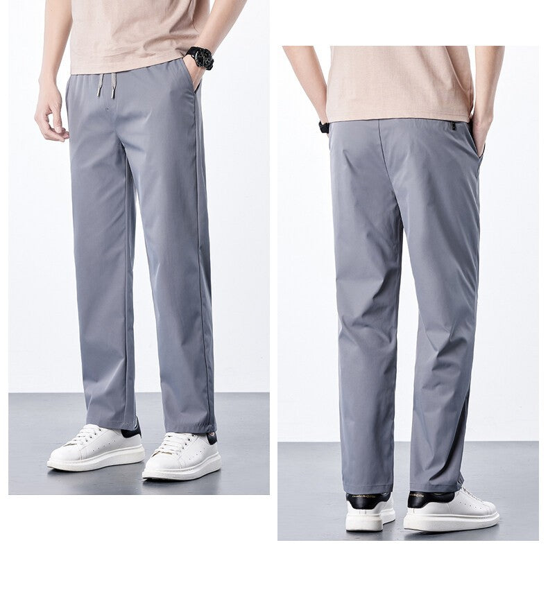 Calça Masculina Casual de Verão Seda Gelo Calça com Elástico na Cintura Calça de Corrida Fresca Respirável 5GG