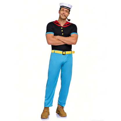Classic Cartoon Popeye the Sailor Cosplay Costume With Hat Funny RolePlay Outfits For Men WOman Takerlama