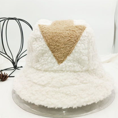 Women Appa Bucket Hat Lamb Wool Hat Winter Warm Fishing Caps Faux Fur Arrow Symbol Printed Bucket Hat for Men Tide Flat Top Hats