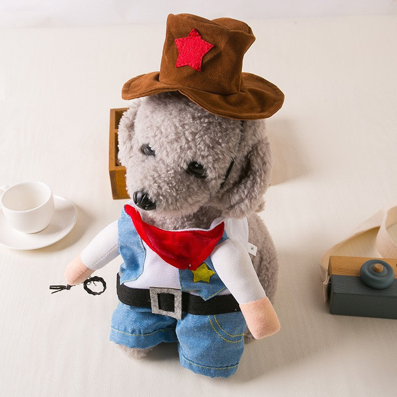 Fantasia de Cowboy com Chapéu para Gatos e Cães Pequenos Roupa Engraçada de Halloween para Gatos e Cães Pequenos