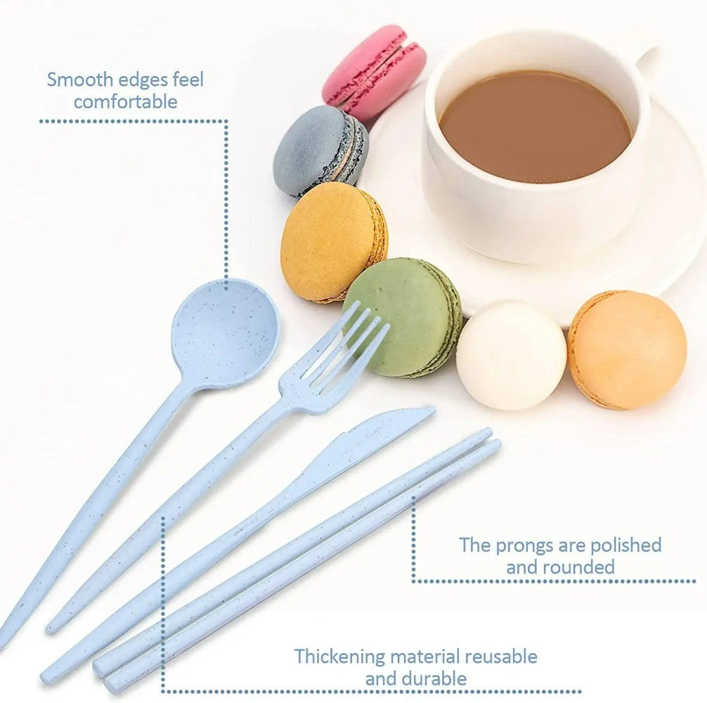 4Pcs Portable Tableware Set 4 In 1 Wheat Straw Dinnerware Cutlery Travel Tableware Picnic Dinnerware Camping Cutlery Set