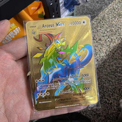 Pokémon Metal Cards em alemão Terastal Pikachu Arceus Charizard DIY Trading Flash Card Anime Cartoon Gift