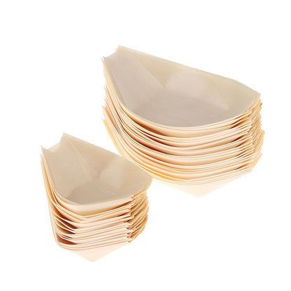 50Pcs Wood Boats Plates Sushi Salad Dessert Bowl Wood Serving Bowl Disposable Sushi Serving Trays Sushi Boat Plates