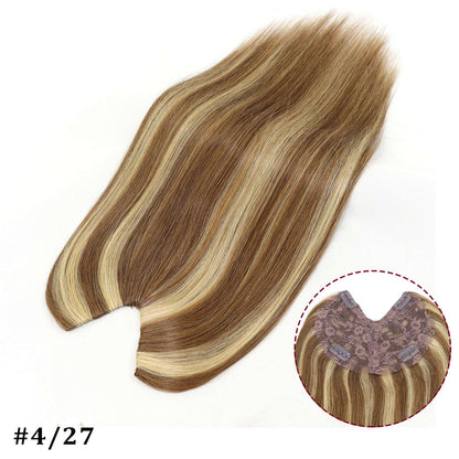 Extensões De Cabelo Humano Com Presilha Em V Para Mulheres Com Topo Invisível Castanho Loiro Destaque Para Mulheres Cabelo Liso Brasileiro Remy 16 Polegadas