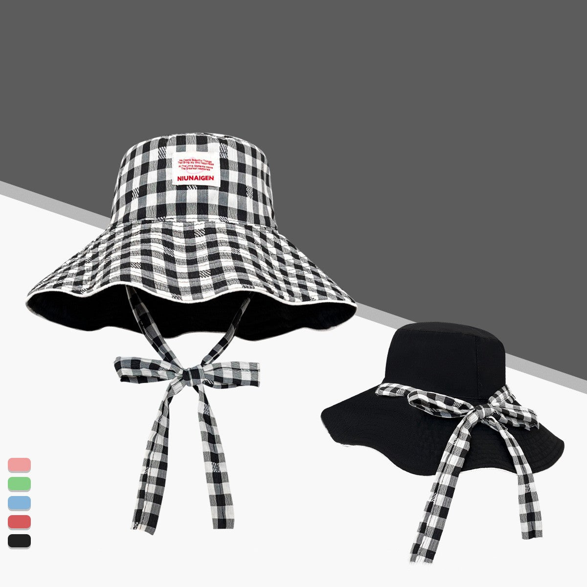Plaid fisherman hat trendy seaside beach sunshade hat double-sided wearable plaid summer sunscreen hat