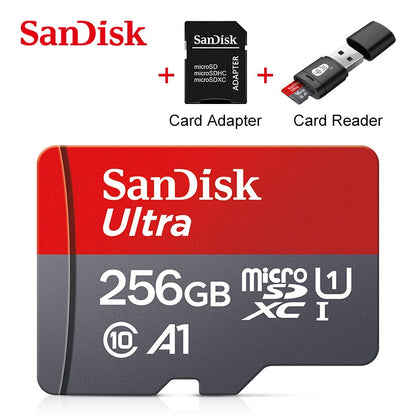 Cartão Micro SD Sandisk Ultra A1 128GB 32GB 64GB 256GB Cartão de Memória STF Cartão de Memória Flash 32/64/128GB para Telefone + Leitor de Cartão