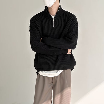 Half Zipper Men's Knitwear Sweater Autumn Solid Color Knitted Pullover Japanese Harajuku Sweaters Hip-Hop Streetwear Pullovers