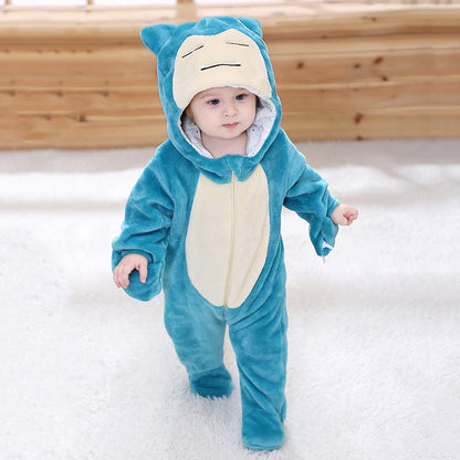 Pokemon Pikachu Snorlax Baby Clothes  Baby Jumpsuit Pajamas Newborn Bodysuit 0-3 Years Old Cosplay Costume Hooded Onesie