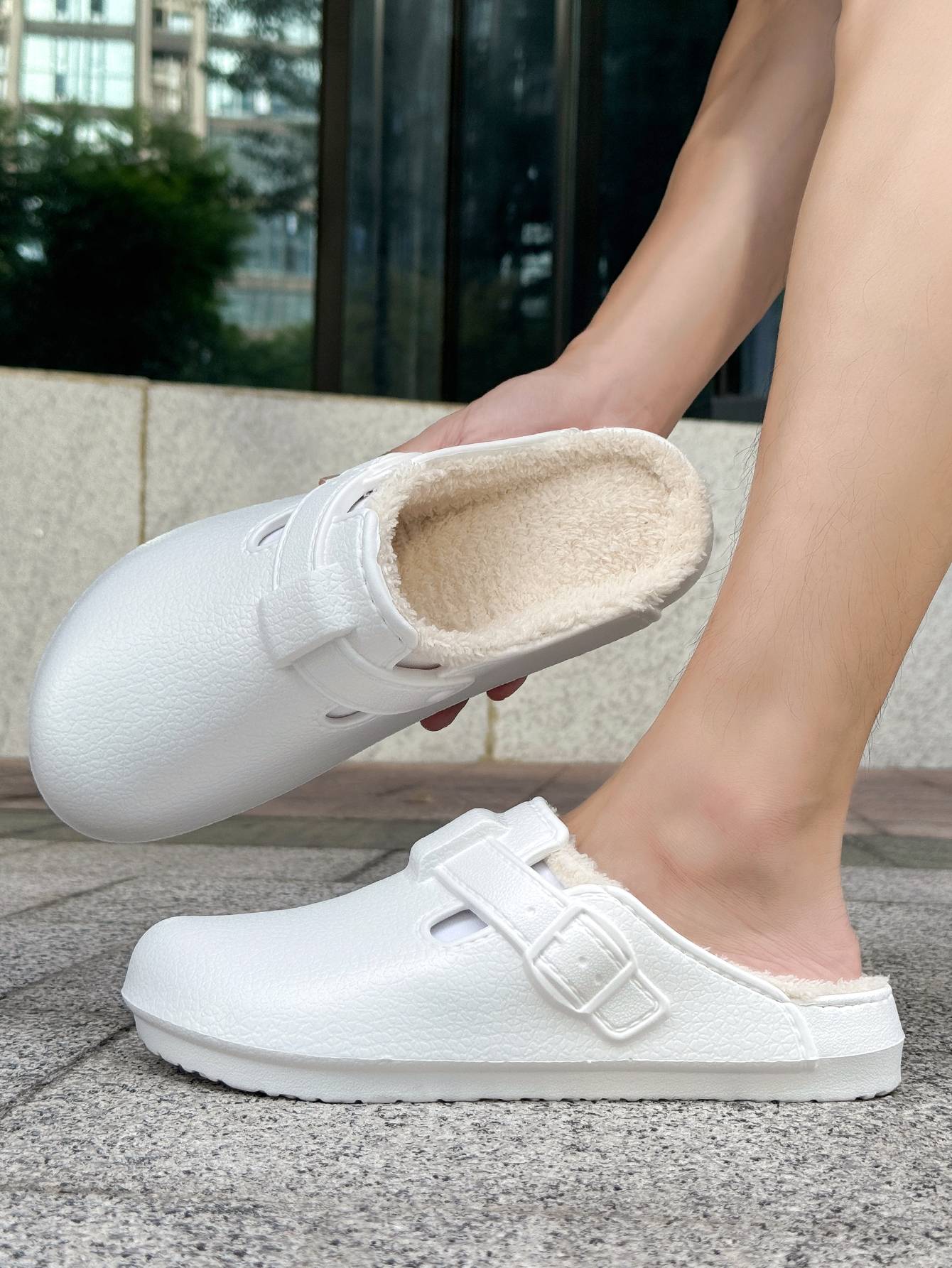 Men Plush Lined Outdoor Anti-slip Garden Shoes Warm Fuzzy Slippers For Women Winter New Cotton Slippers Fuzzy Home Slides