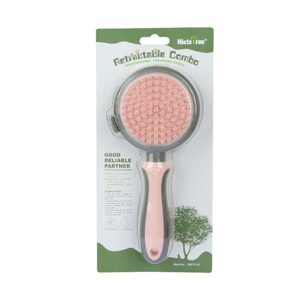 Cat Hair Removal Pet Brush Double Sided Massaging Retractable Self Cleaning Soft Pet Grooming Brush with Handle Pet Loose Hairs