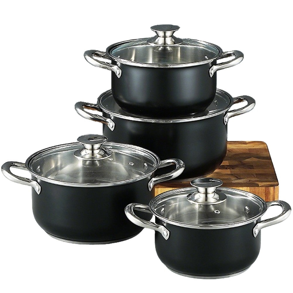 8Pcs Stainless Steel Cookware Set with Glass Lid Soup Pot Set Anti-Scratch Stockpot Cookware Suit for Soup Cooking Stove