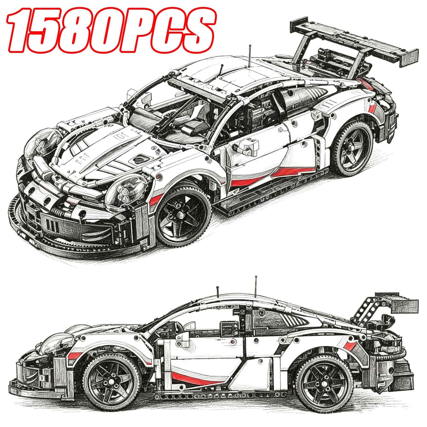 Technology Speed Champions 1580PCS 1:8 Scale Racing Car Detailed Building Blocks Model Car Display Vehicle Collection Decor Gift