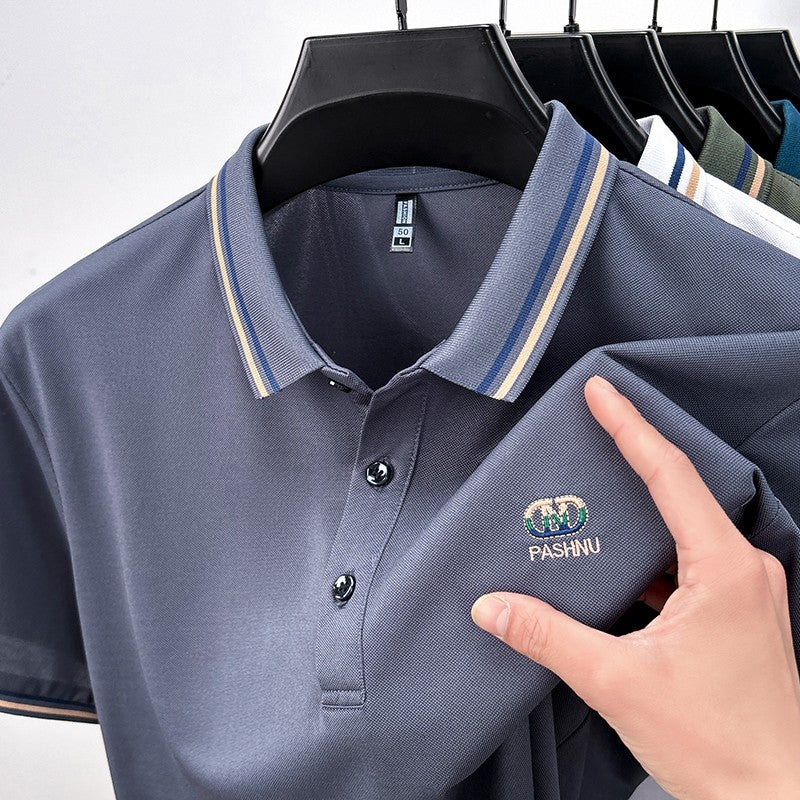 High End Quality Men's Polo Shirt Striped Collar Letter Print Short Sleeve Shirt Summer Lapel T-Shirt Business Trend Menswear