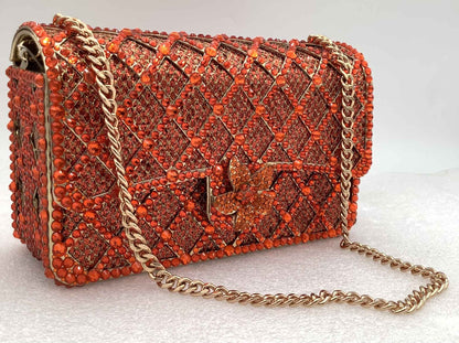 XIYUAN Women Orange/Blue/Silver/Green Jewels Long Chain Messenger Bags Party Wedding Diamonds Handbags Gems Shoulder Bag Wedding