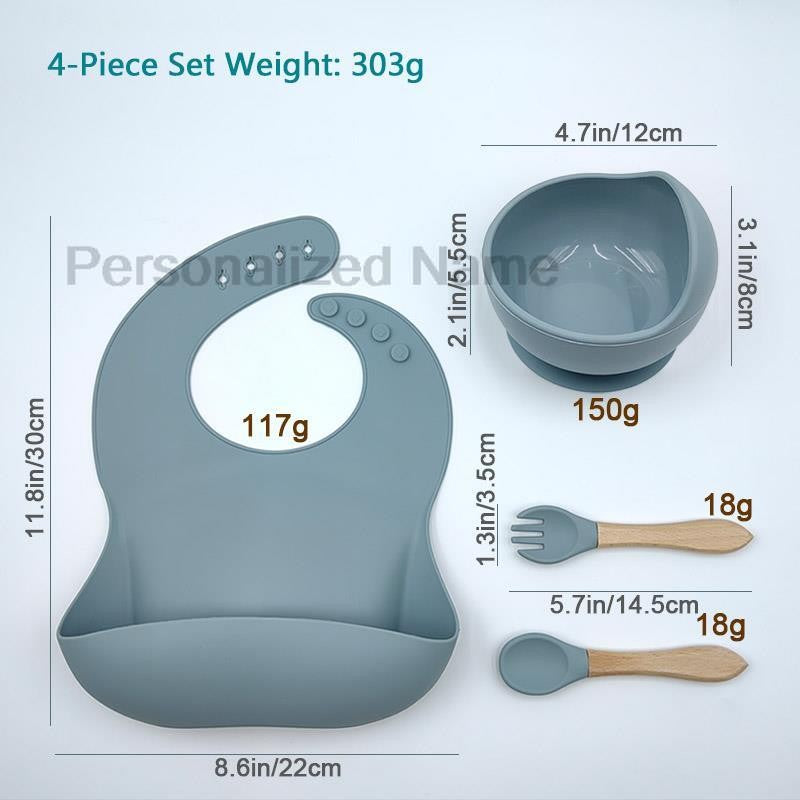 Personalized Name Baby Feeding Set Children's Silicone Suction Cup Bowl Training Spoon Fork Tableware Baby Feeding Bowl BPA Free