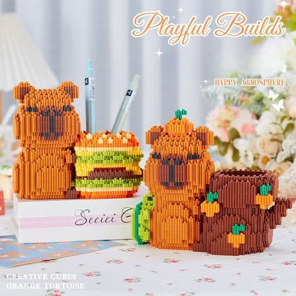 Porta Canetas Capivara de Blocos de Montar Organizador de Mesa Multifuncional para Material de Escritório Cosméticos Presente de Aniversário Decoração de Mesa