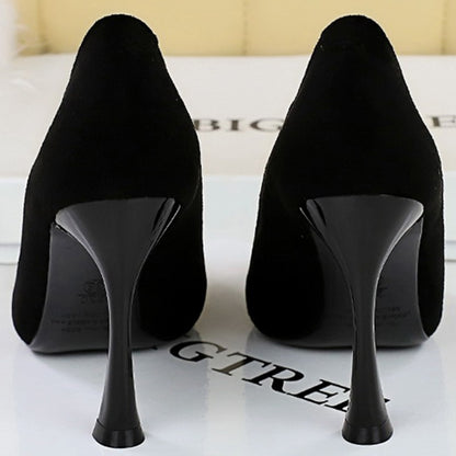 Autumn Simple Elegant 10cm 7cm High Heels Stiletto Womens Shoes Pointed Black Etiquette Professional Single Shoes Wedding Shoes