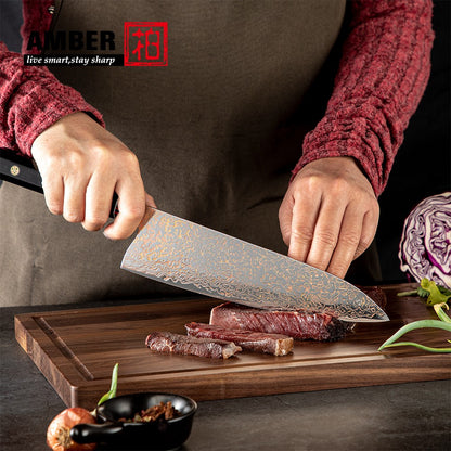 Amber VG10 Damascus Steel Kitchen Knife Set with Resin Handle, Damascus Chef Knife Set, Latest Styles, 37Layers, VG10