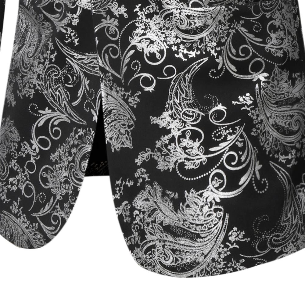 Men's Slim Fit Print Blazer Jacket 2025 Fashion Handsome Business Casual Silver Stage Show Suit Small Menswear