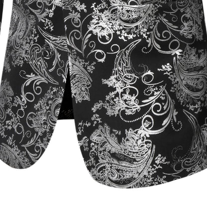 Men's Slim Fit Print Blazer Jacket 2025 Fashion Handsome Business Casual Silver Stage Show Suit Small Menswear