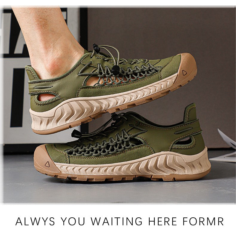 Sandals men's tide summer new style leather toe cap outdoor leisure sports hollow sandals beach shoes