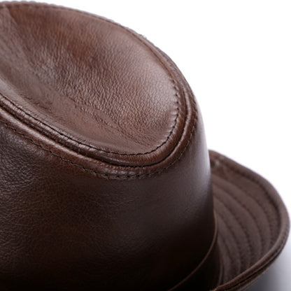 2025 Outono Masculino Couro Legítimo De Vaca Cartola Masculina Boné de Moda Inverno Quente Novo Cowboy Chapéus De Couro 100% Genuínos