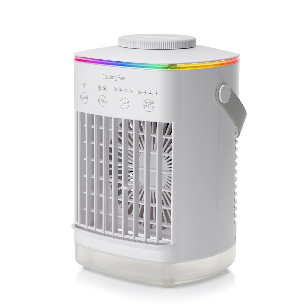 Mini climatizador portátil de 4 velocidades para mesa com temporizador, ventilador de resfriamento, spray de água, USB, para escritório e casa