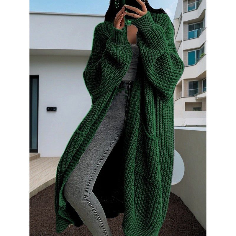 2025 Women Pockets Sweater Cardigan Kintted Jacket  Autumn Crochet Loose Long Winter Maxi Warm Jumper Coat
