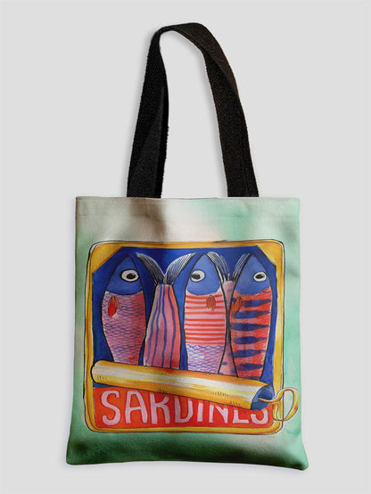 Colorful Trendy Sardines Printe Casual Handbag, Reusable Fashionable Backpack, Multifunctional Tote Bag Polyester Shopping Bag