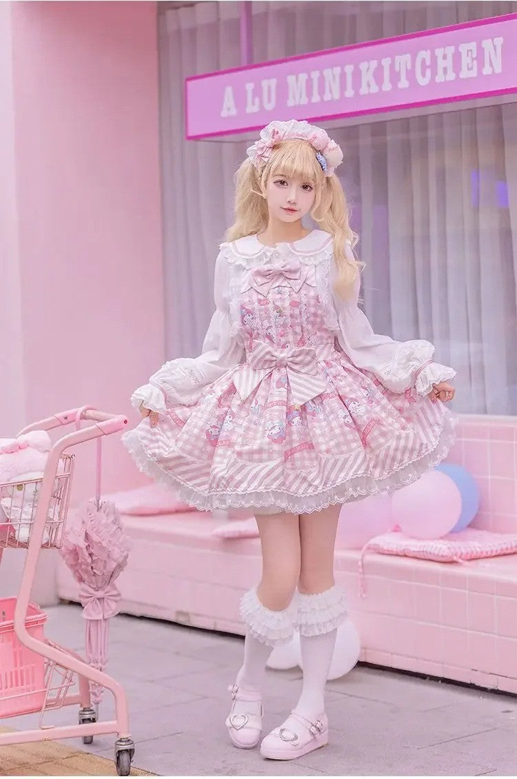Cartoon My Melody Lolita Dress Kawaii Fashion Bow Lace Dress Printed Princess Dress Halloween Versatile Christmas Gift for Women