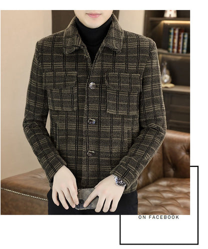 2023 Winter Plaid Woolen Jackets Men Fashion Slim Fit Thickened and Warm Trench Coat Casual Business Streetwear Overcoat M-4XL