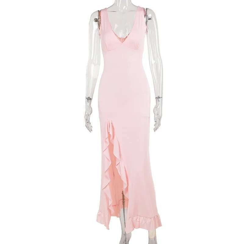 Avrilyaan Ruffle High Split Sexy Dress Women 2024 Robes Elegant Evening Summer D