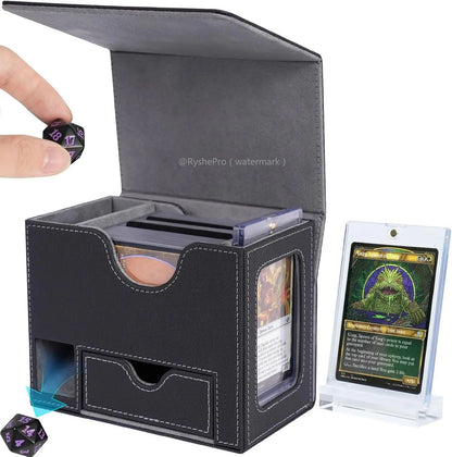 Caixa de Deck de Comandante UP de Couro com Fecho Magnético Caixa de Armazenamento de Cartas Colecionáveis com Bandeja de Dados para 120+ Cartas YuGiOh MTG TCG Esportivas