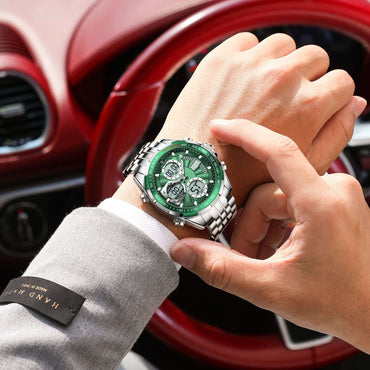 POEDAGAR Top Man Clock Waterproof Electronic LED Luxury Men's Watches Dual Time Display Digital Stainless Steel Men Quartz Watch