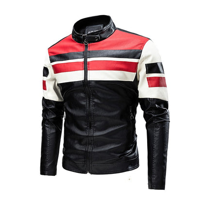 2025 New Color Blocked Stand Up Collar PU Leather Motorcycle Bike Jackets for Men,multi-color Spring Autumn  Thin Casual PU Coat
