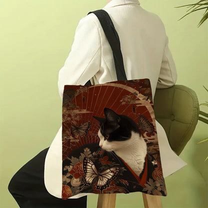 Butterfly Cat Pattern Bag High-Definition Digital Printed Shopping Bag Environmentally Friendly And Portable Linen Bag 7.2