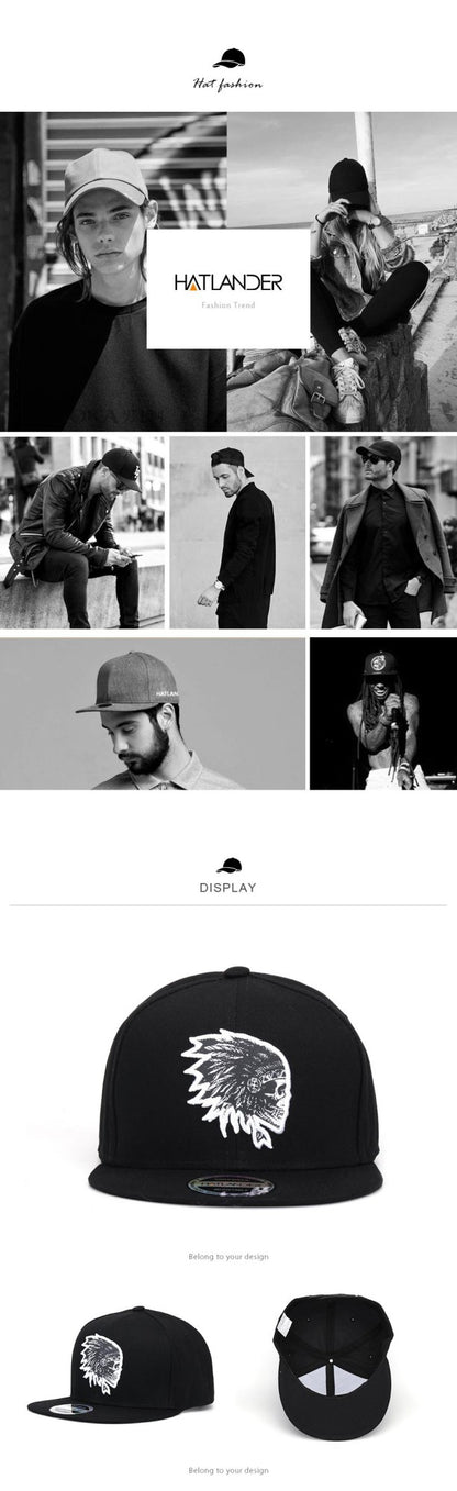 [HATLANDER]Embroidery Skull baseball caps hats hip hop snapbacks flat brim bones gorra sports snapback caps for men women unisex