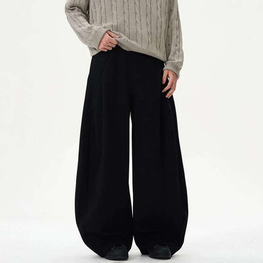 IEFB Pleated Design Men's Casual Pants Solid Color Elastic Waist Wide Leg Sweatpants Silhouette All-match Male Bottom New 9W1052