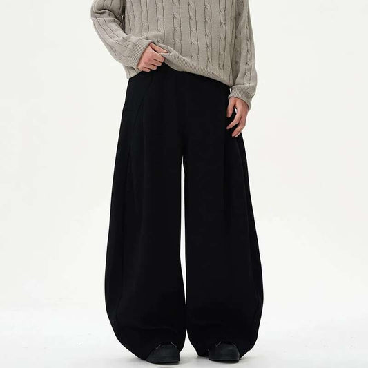 IEFB Pleated Design Men's Casual Pants Solid Color Elastic Waist Wide Leg Sweatpants Silhouette All-match Male Bottom New 9W1052