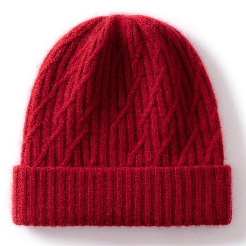 Autumn Winter 100% Cashmere Hat Double Layer Thickened Reversible Cold-Proof Unisex Knitted Wool Hat Versatile Ear Protection