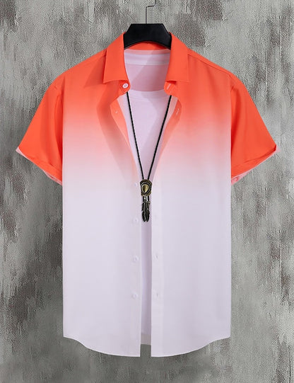 New Simple Gradient Hawaiian short-sleeved Top Casual Beach Buttoned Lapel short-sleeved Shirt Comfortable men's Shirt