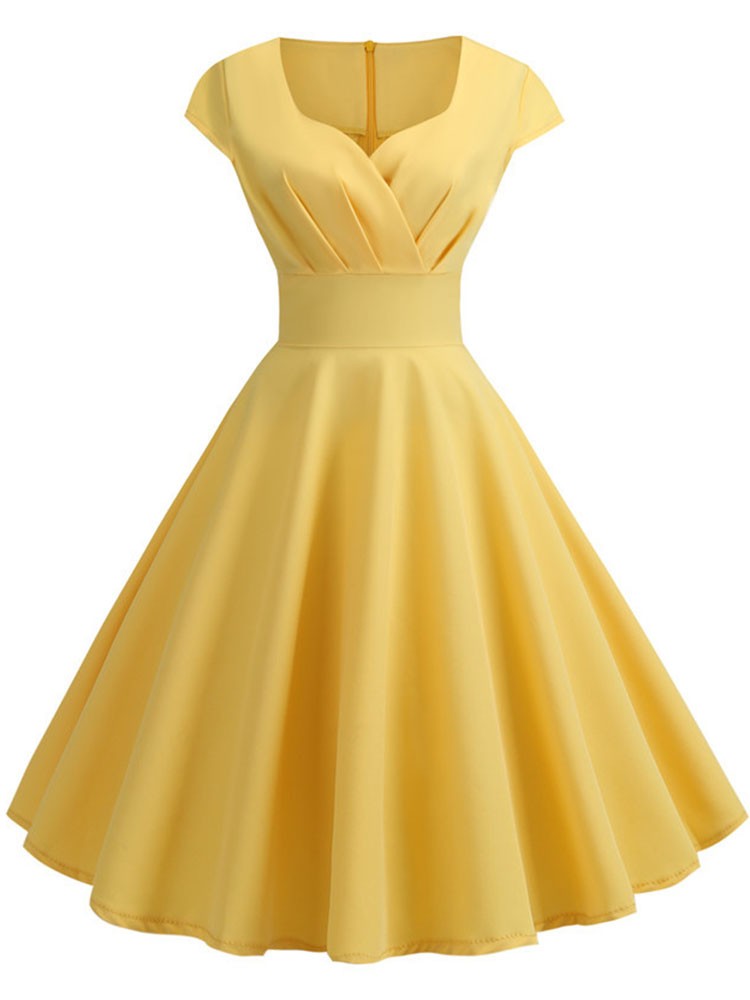 Pink Summer Dress Women V Neck Vintage Robe Elegant Retro pin up Party Office Mi
