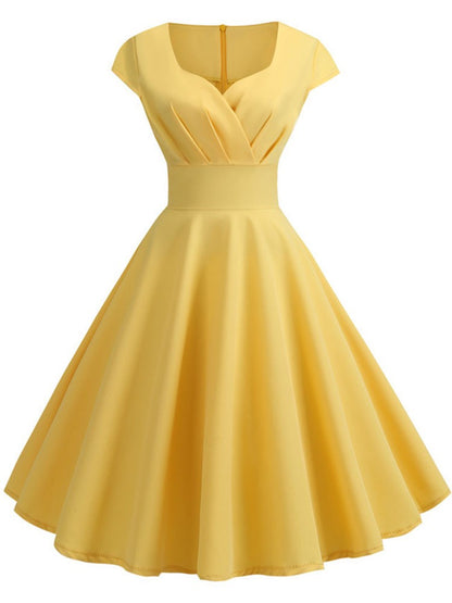 Pink Summer Dress Women V Neck Vintage Robe Elegant Retro pin up Party Office Mi