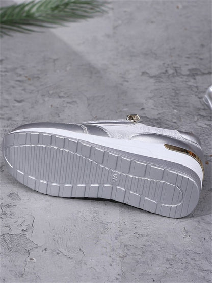 Fashion Thick Bottom Silver Sneakers Women 2025 Spring Wedge Heel Vulcanized Shoes Woman Comfortable Lace Up Sport Sneaker Mujer