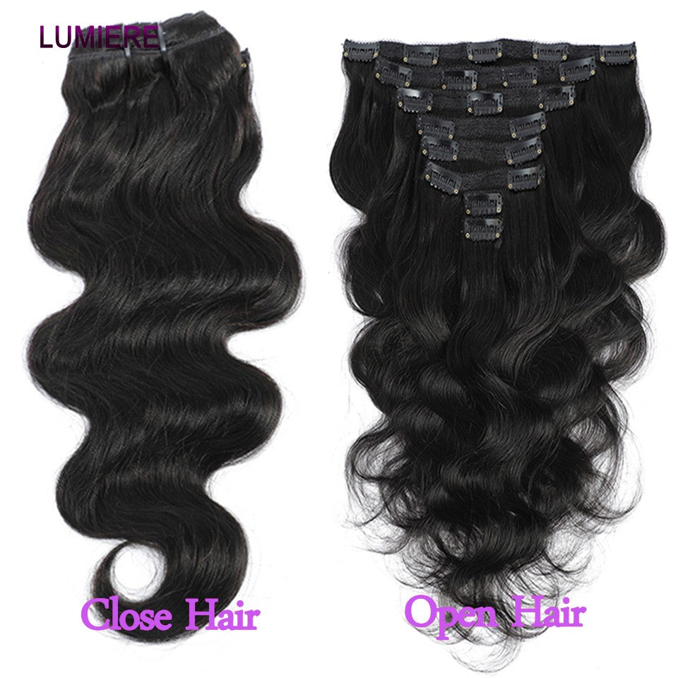 Body Wave Clips In Human Hair Extensions Brazilian 100% Virgin Raw4B 4C Afro Kinky Culy  Hair Clips in 8Pcs/Set For Women 18A