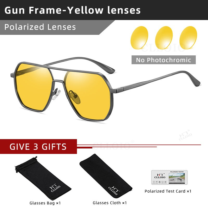 CLLOIO Óculos Antirreflexo para Visão Noturna e Diurna Masculino Feminino Polarizado para Dirigir Óculos de Sol Quadrados de Alumínio Fotocromáticos UV400