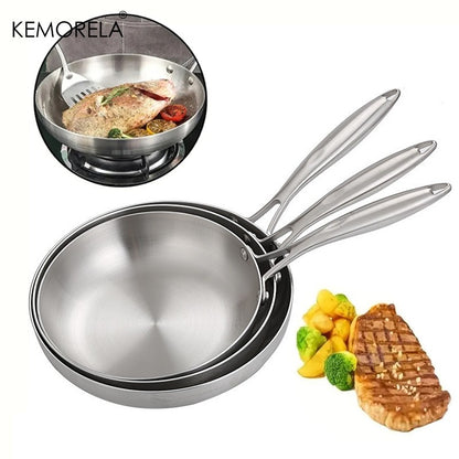 2/3 PEÇAS Frigideira 22/24/26/28CM Aço Inoxidável 304 Panela Wok 2MM de Espessura 5 Camadas de Aço Panelas Antiaderentes de Grau Alimentício para Cozinhar